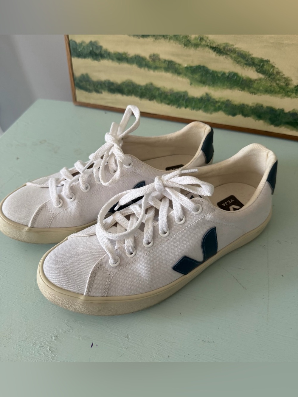 Veja Women’s White Blue Canvas Low Top Sneakers Size 7